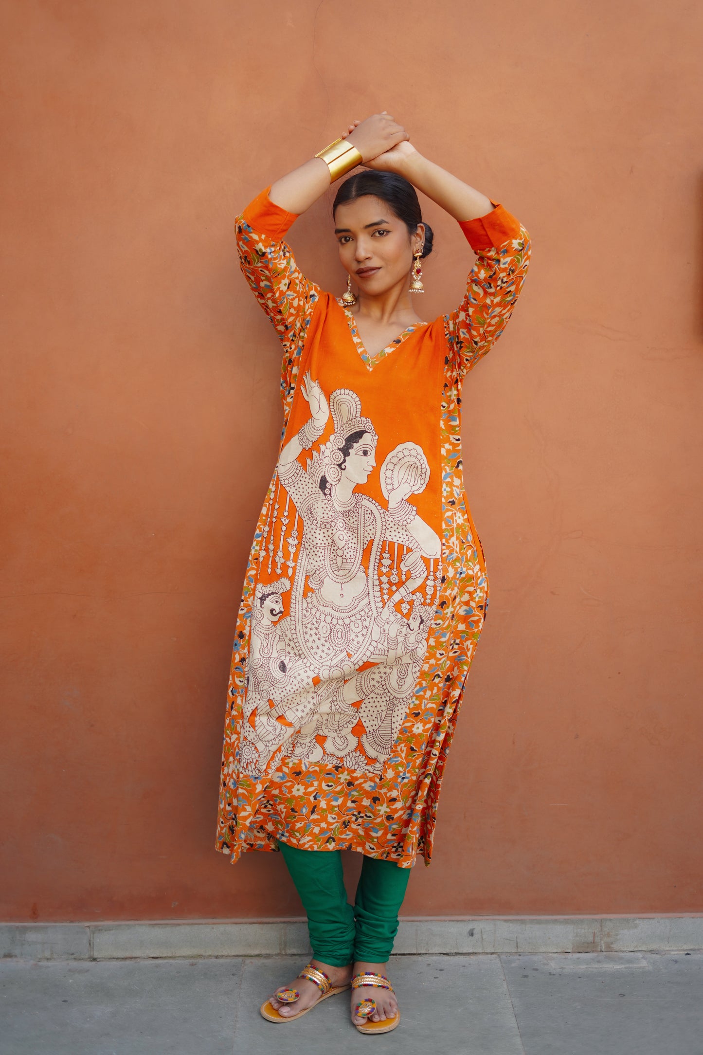 Orange Kalamkari Cotton Kurta