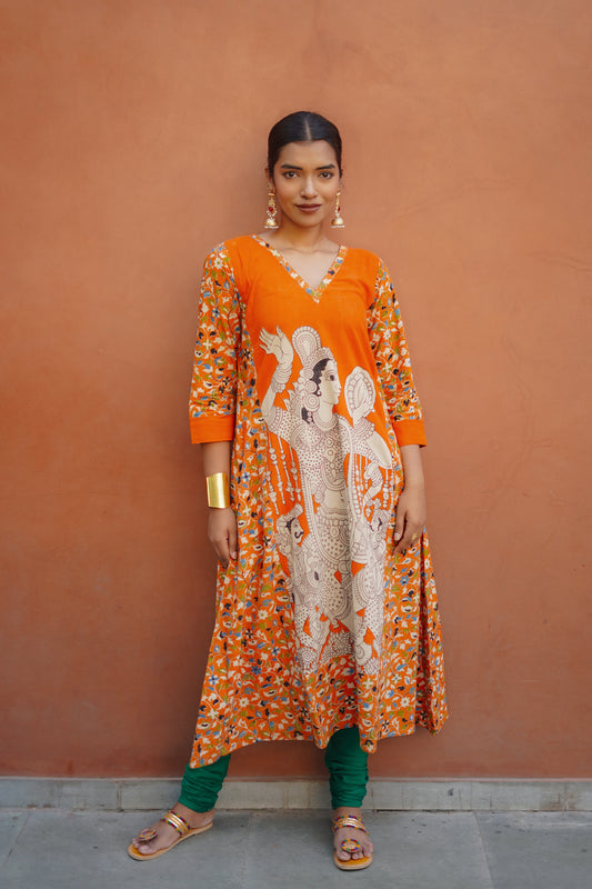 Orange Kalamkari Cotton Kurta
