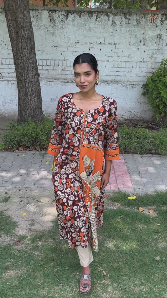 Orange Kalamkari Cotton Kurta