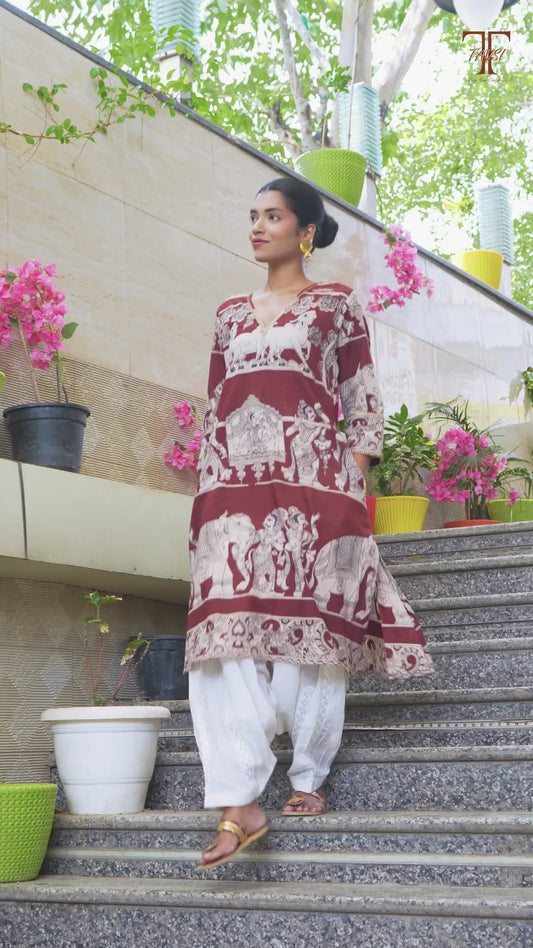 Maroon Kalamkari Cotton Kurta