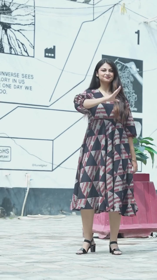 Black Ajrakh Handblock Printed Long Dress