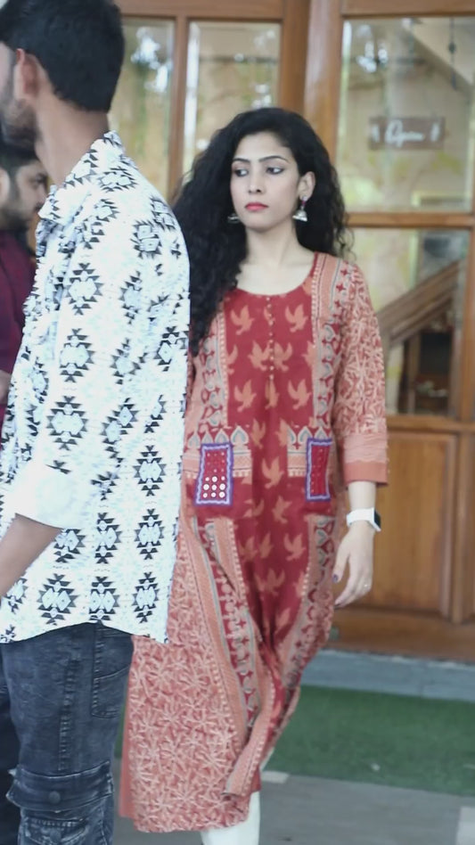Rust Ajrakh Hand Block Printed Cotton kurta