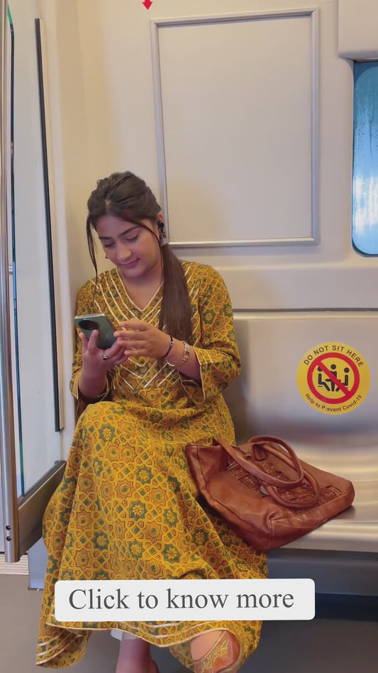 Mustard Ajrakh Printed Cotton Kali Kurta
