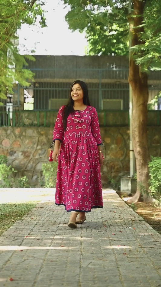 Pure Cotton Gamthi Hand block Printed Anrakali Kurta