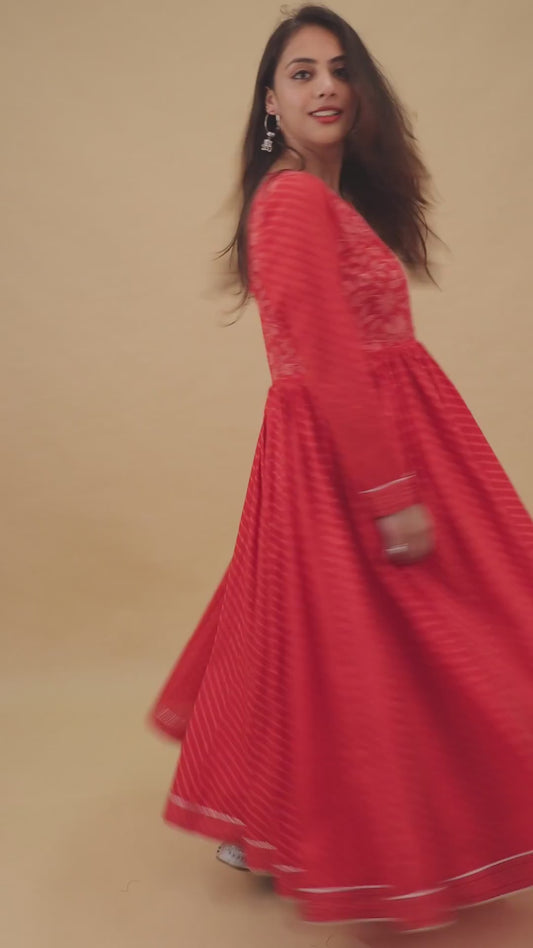 Red Leheriya Anarakali Kurta