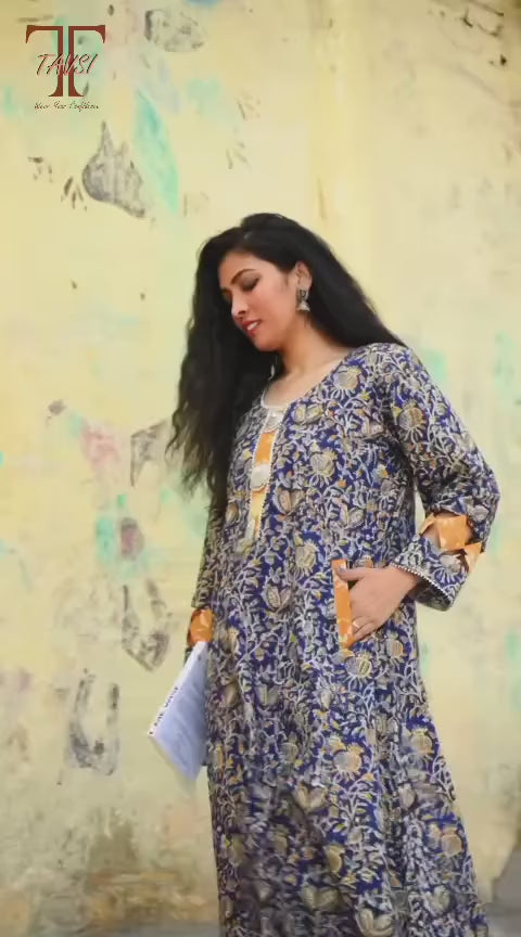 Blue Kalamkari Hand Block Printed Cotton Kurta