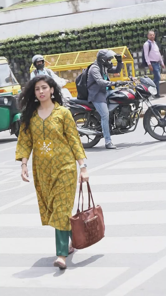 Mustard Ajrakh Hand Block Printed Cotton Kurta